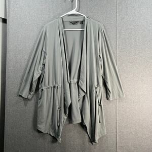 Susan Graver Liquid Knit Anorak Style Cardigan Silver Mist Size Large